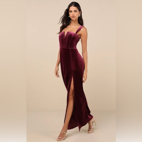 Lulus Pristine Luxury Dark Berry Velvet Bustier Maxi Dress Purple - Size S, NWT - Picture 4 of 4